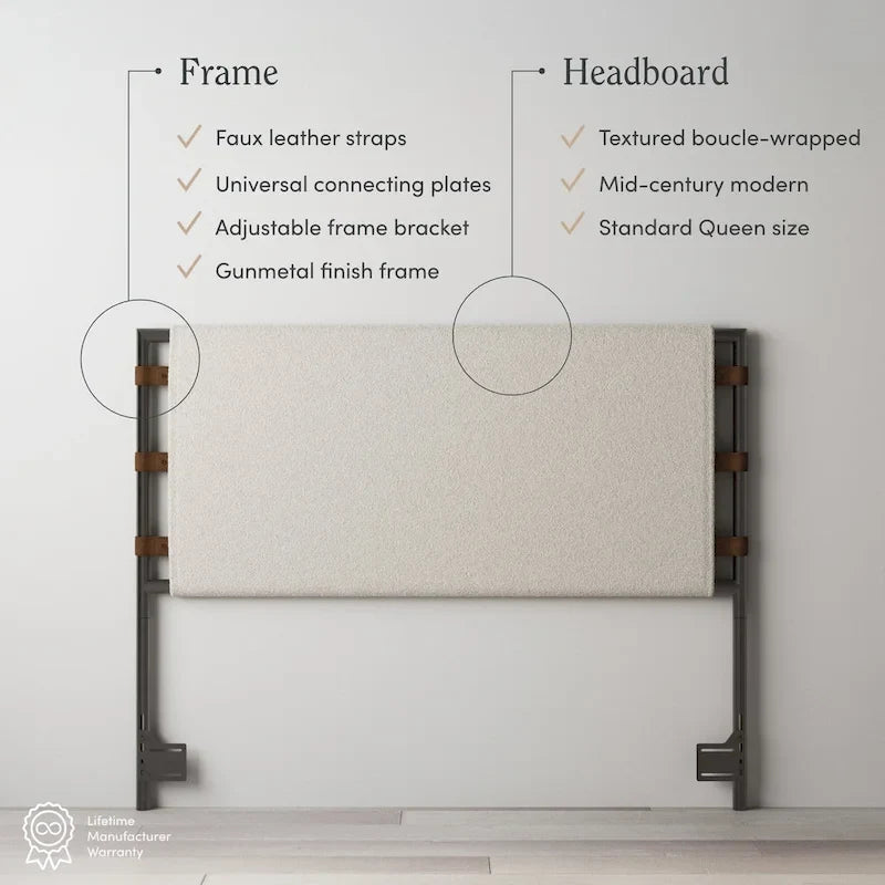 Bohemian Upholstered Headboard with Sling Panels & Matte Metal Frame