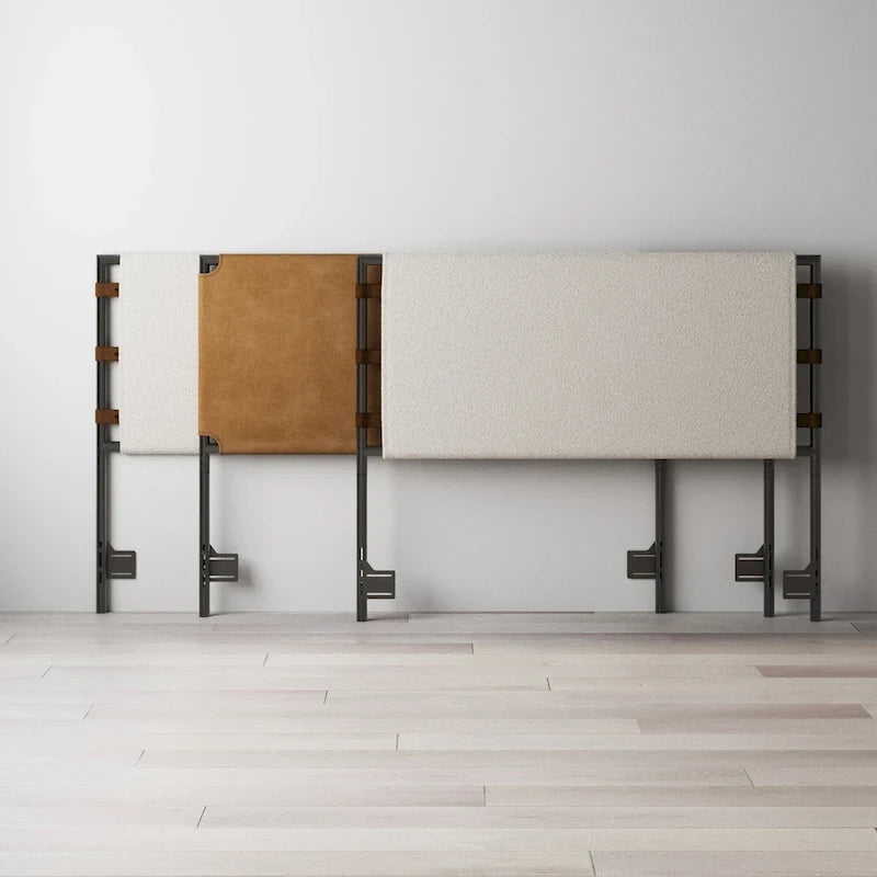 Bohemian Upholstered Headboard with Sling Panels & Matte Metal Frame