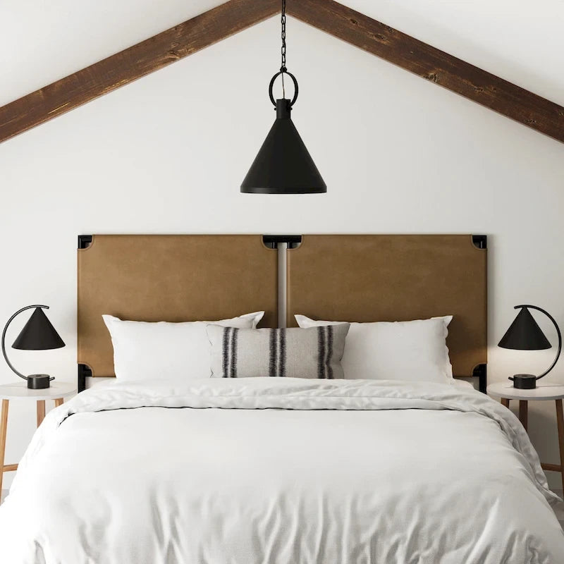 Bohemian Upholstered Headboard with Sling Panels & Matte Metal Frame