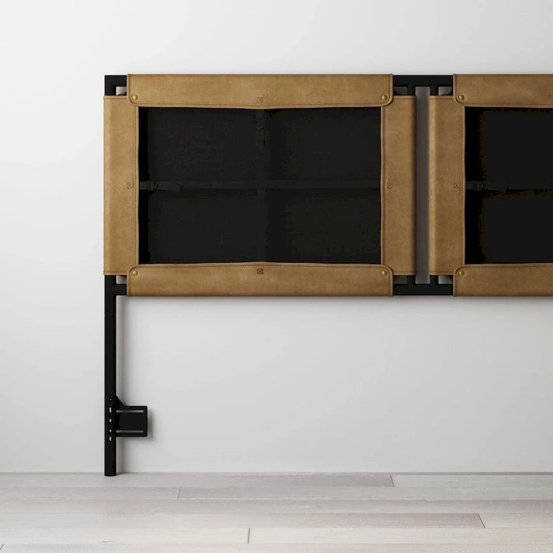 Bohemian Upholstered Headboard with Sling Panels & Matte Metal Frame