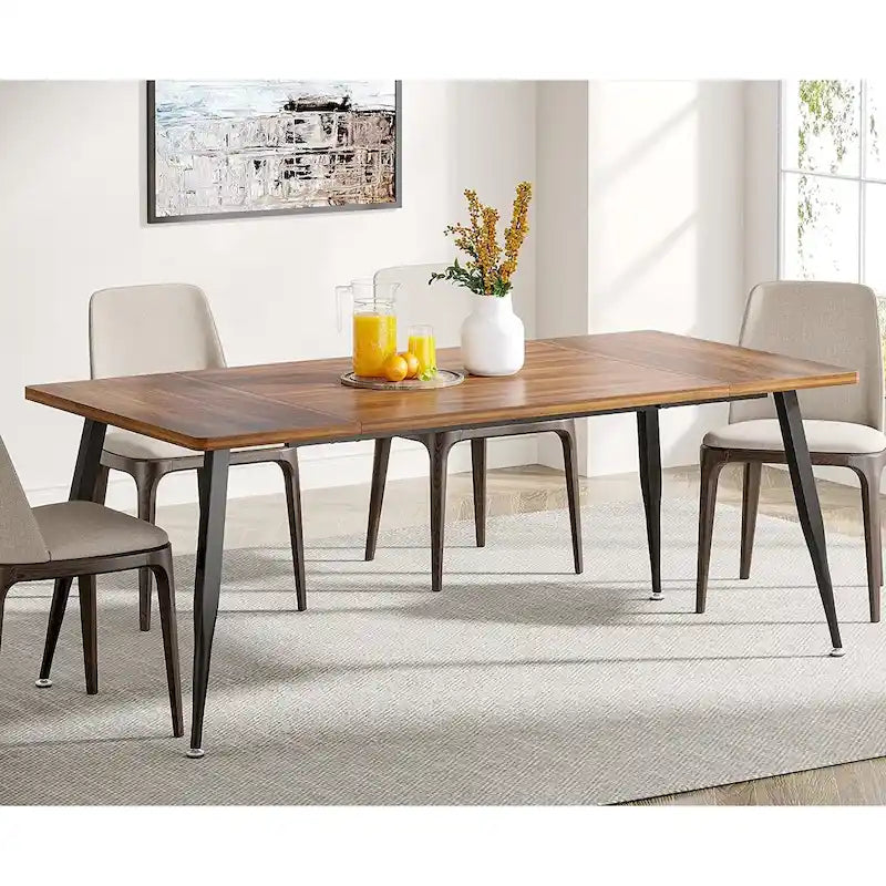 Large Rectangular Dining Table for 6–8, Faux Wood Top with Metal Legs
