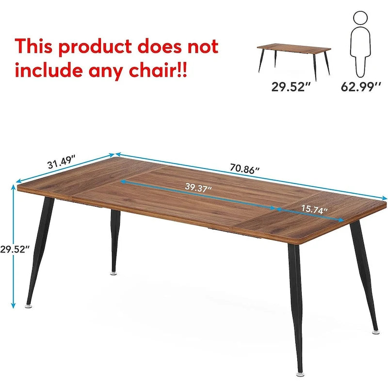 Large Rectangular Dining Table for 6–8, Faux Wood Top with Metal Legs