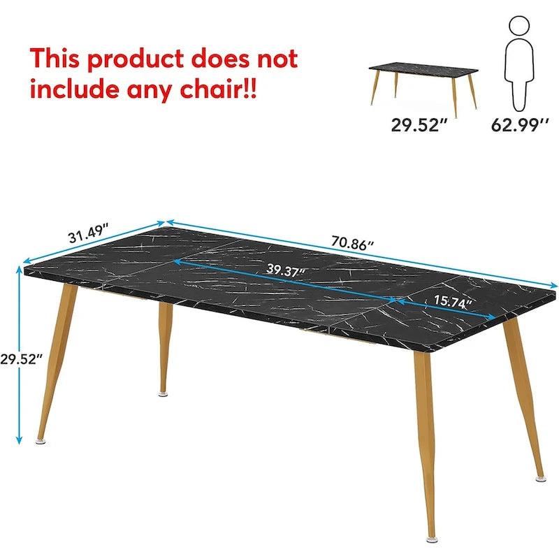Large Rectangular Dining Table for 6–8, Faux Wood Top with Metal Legs