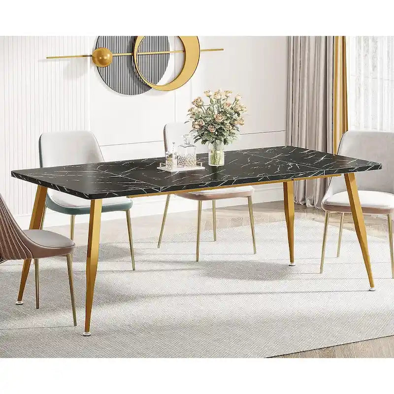 Large Rectangular Dining Table for 6–8, Faux Wood Top with Metal Legs