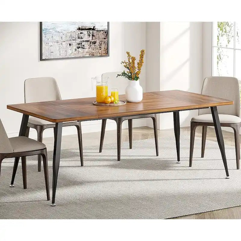 Large Rectangular Dining Table for 6–8, Faux Wood Top with Metal Legs