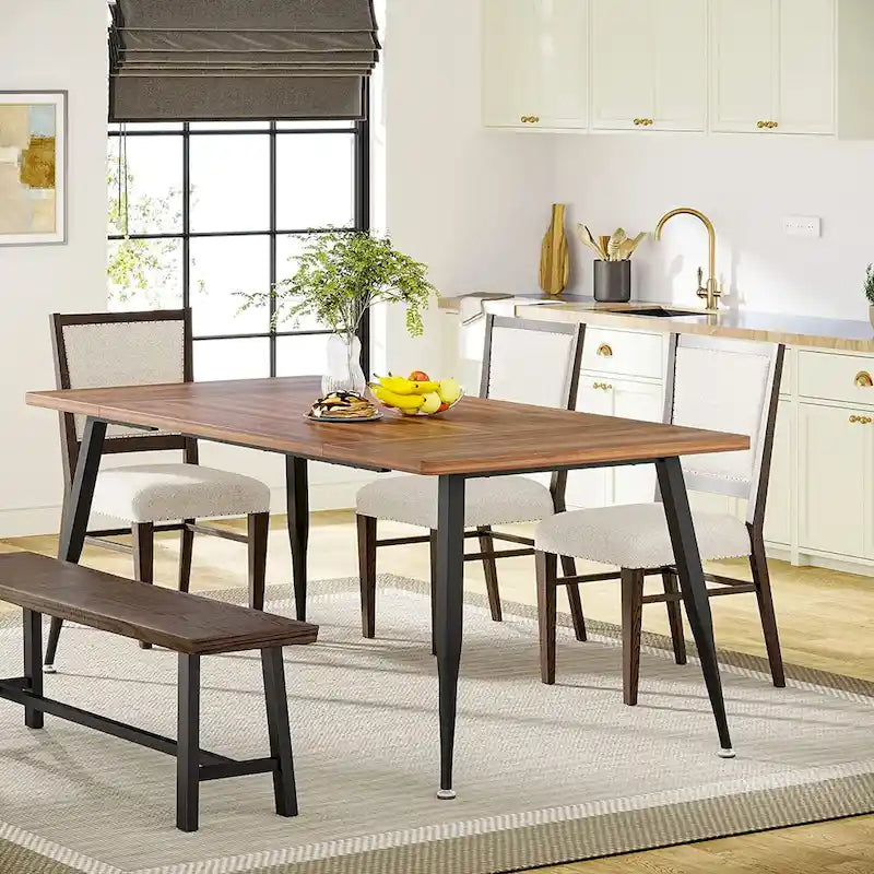 Large Rectangular Dining Table for 6–8, Faux Wood Top with Metal Legs
