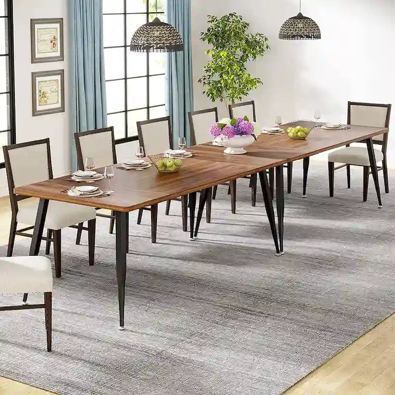 Large Rectangular Dining Table for 6–8, Faux Wood Top with Metal Legs