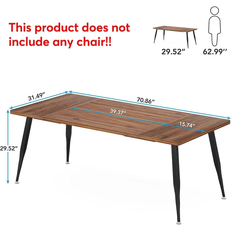 Large Rectangular Dining Table for 6–8, Faux Wood Top with Metal Legs