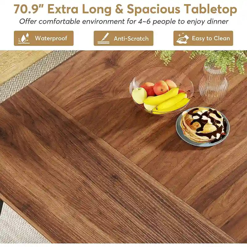Large Rectangular Dining Table for 6–8, Faux Wood Top with Metal Legs