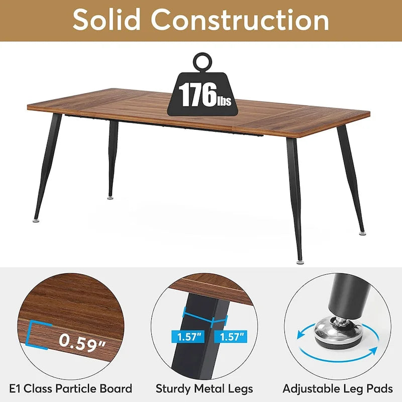 Large Rectangular Dining Table for 6–8, Faux Wood Top with Metal Legs