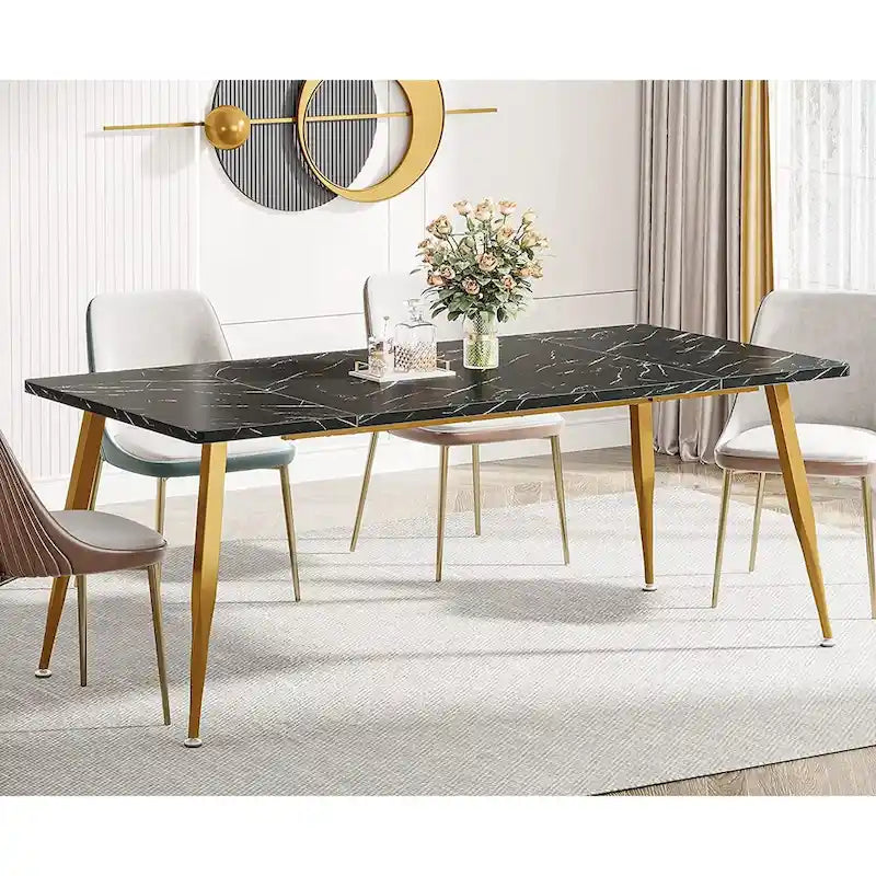 Large Rectangular Dining Table for 6–8, Faux Wood Top with Metal Legs