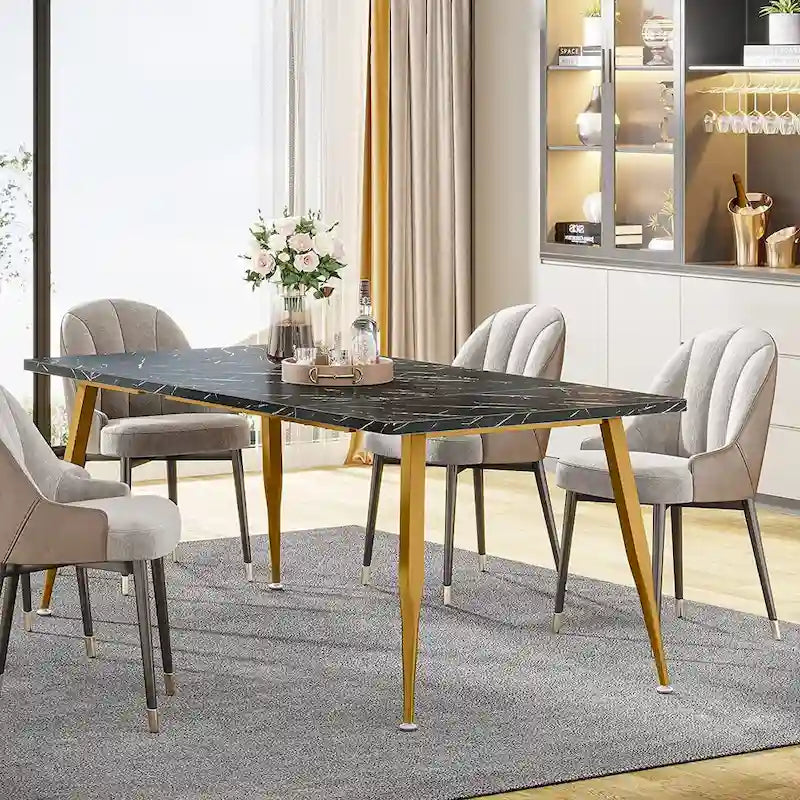 Large Rectangular Dining Table for 6–8, Faux Wood Top with Metal Legs