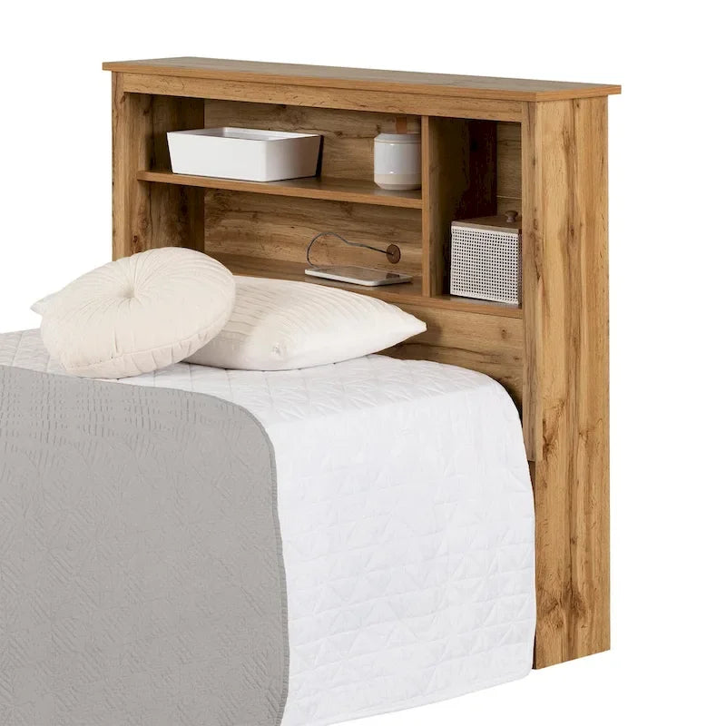 Scandinavian-Style Bookcase Headboard with Open Storage & Cable Grommet, Twin