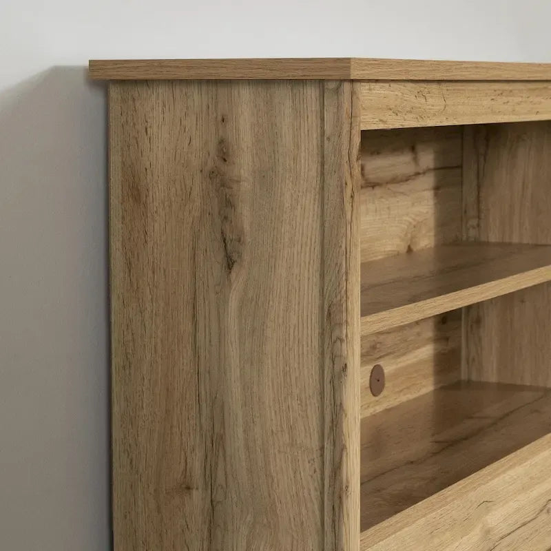 Scandinavian-Style Bookcase Headboard with Open Storage & Cable Grommet, Twin