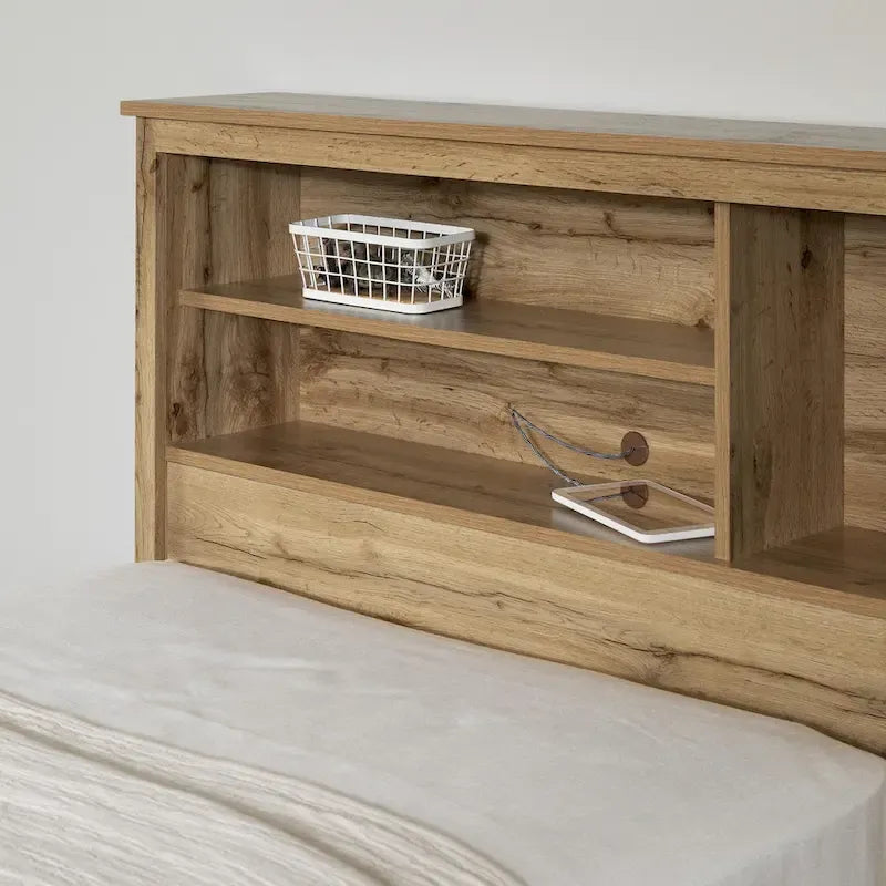 Scandinavian-Style Bookcase Headboard with Open Storage & Cable Grommet, Twin