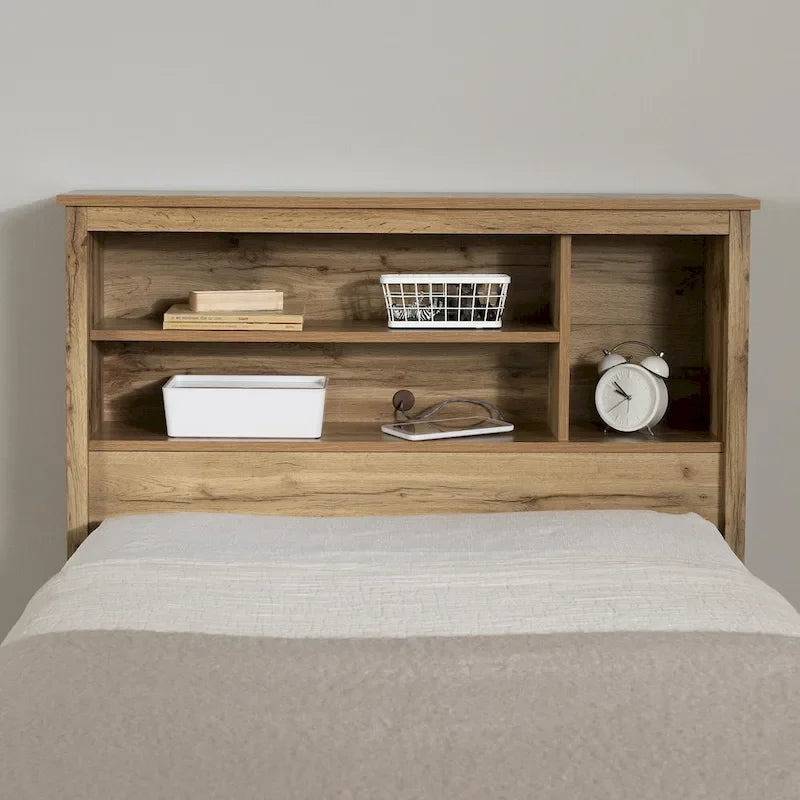 Scandinavian-Style Bookcase Headboard with Open Storage & Cable Grommet, Twin