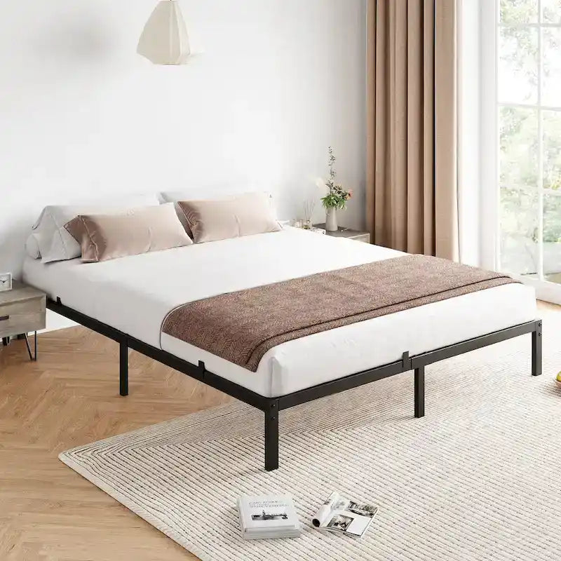 Metal Platform Bed Frame with Under-Bed Storage, Multiple Heights & Sizes
