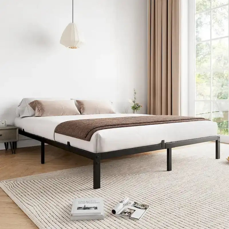 Metal Platform Bed Frame with Under-Bed Storage, Multiple Heights & Sizes