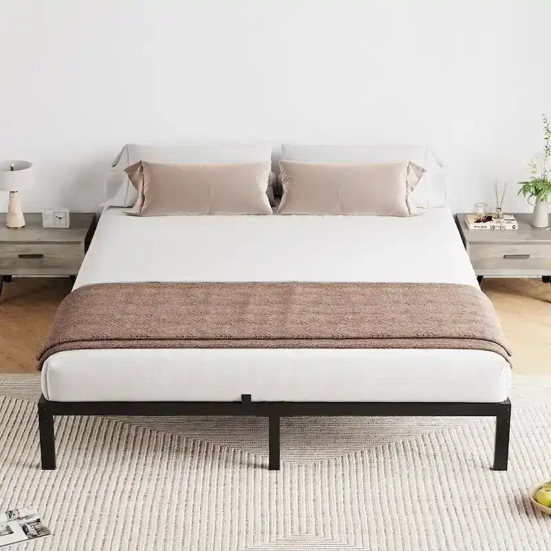 Metal Platform Bed Frame with Under-Bed Storage, Multiple Heights & Sizes