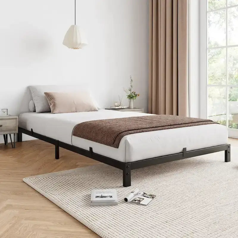 Metal Platform Bed Frame with Under-Bed Storage, Multiple Heights & Sizes