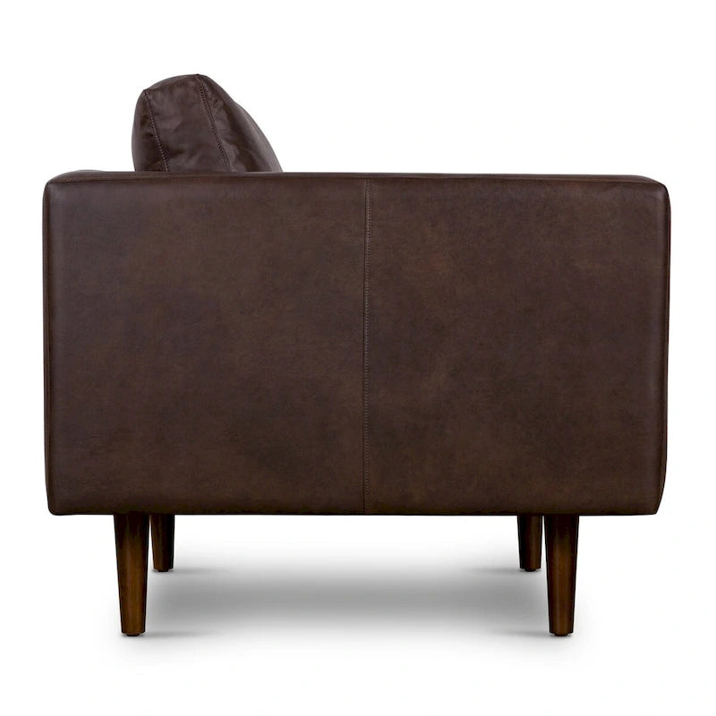 Full-Grain Italian Leather Lounge Chair with Feather Down Cushions & Walnut Legs