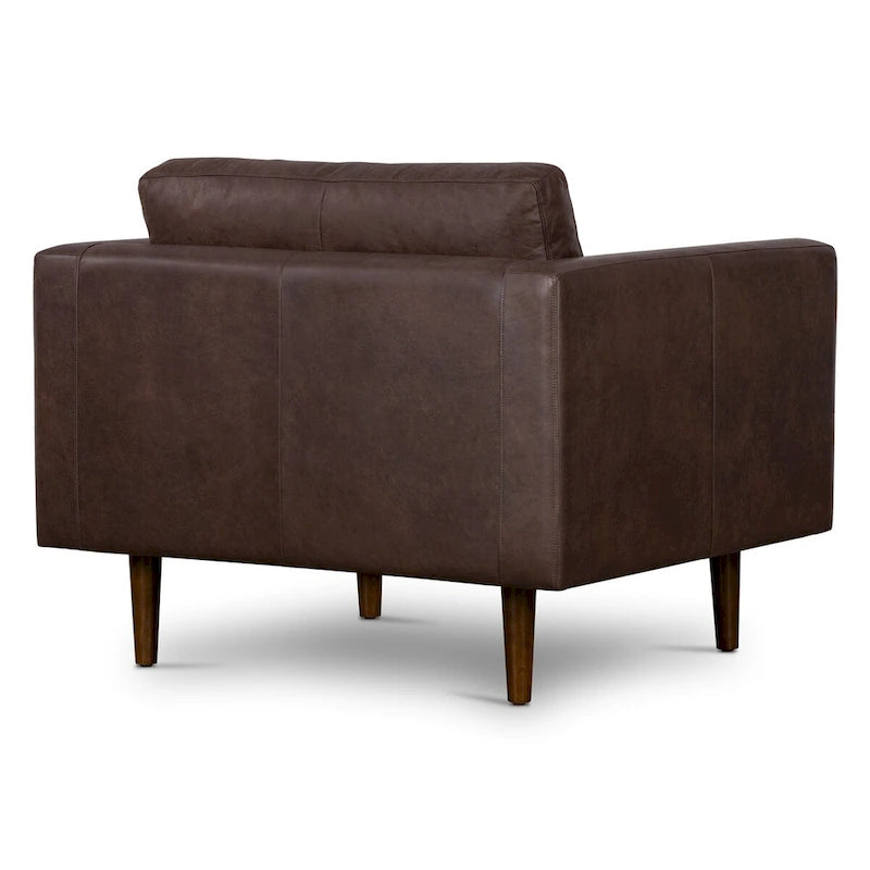 Full-Grain Italian Leather Lounge Chair with Feather Down Cushions & Walnut Legs