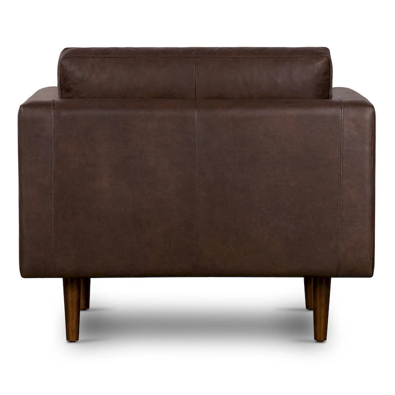 Full-Grain Italian Leather Lounge Chair with Feather Down Cushions & Walnut Legs