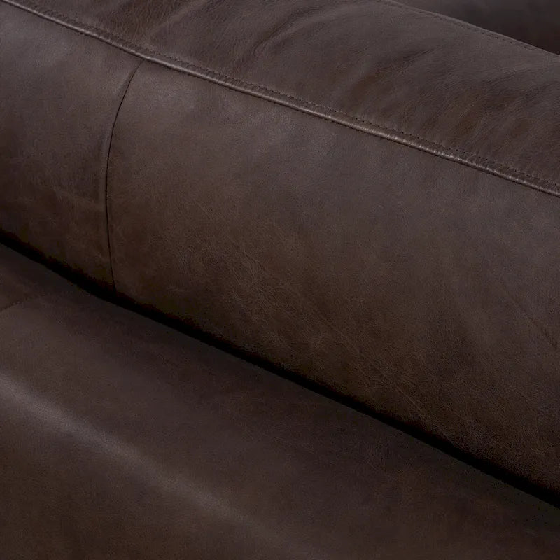 Full-Grain Italian Leather Lounge Chair with Feather Down Cushions & Walnut Legs