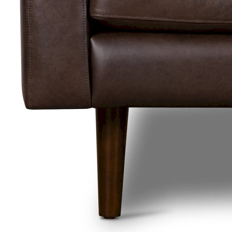 Full-Grain Italian Leather Lounge Chair with Feather Down Cushions & Walnut Legs