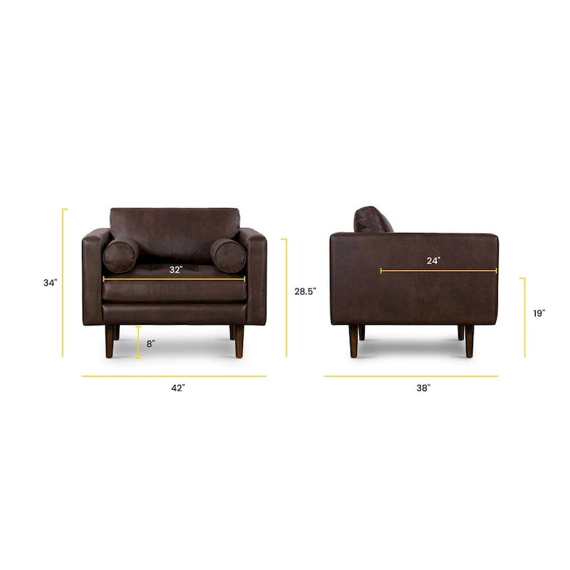 Full-Grain Italian Leather Lounge Chair with Feather Down Cushions & Walnut Legs