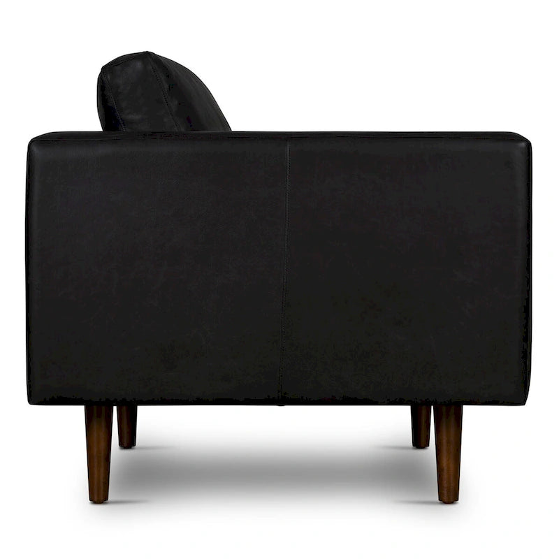 Full-Grain Italian Leather Lounge Chair with Feather Down Cushions & Walnut Legs