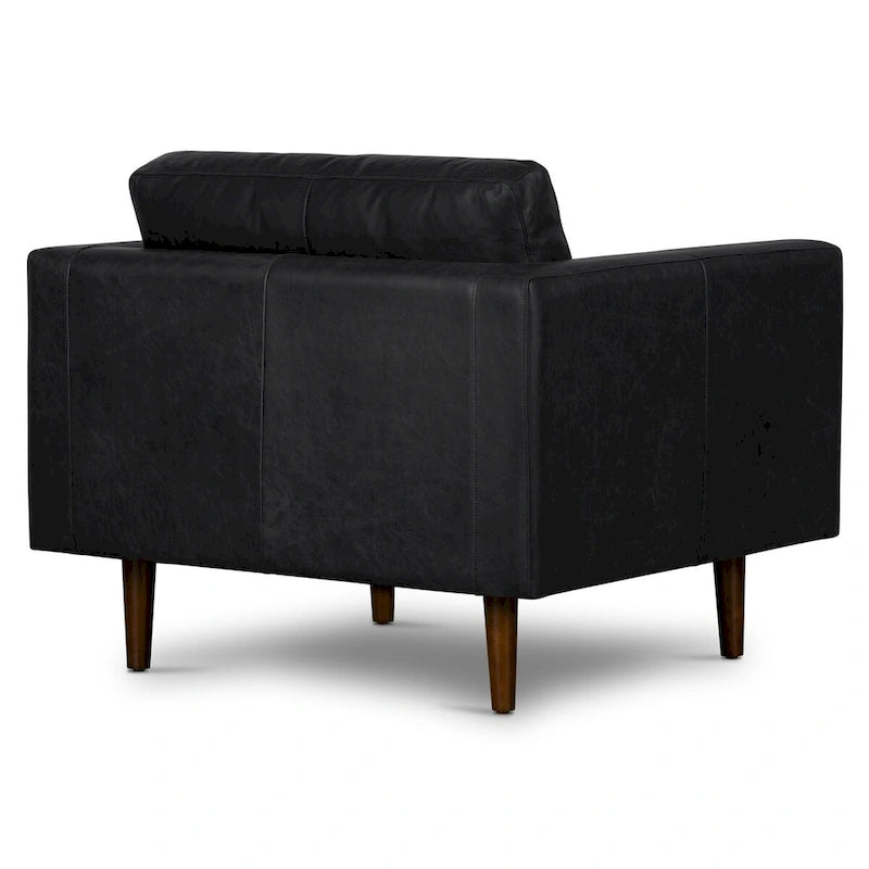 Full-Grain Italian Leather Lounge Chair with Feather Down Cushions & Walnut Legs