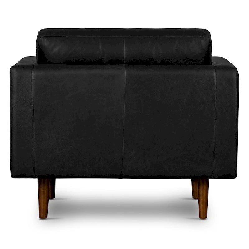 Full-Grain Italian Leather Lounge Chair with Feather Down Cushions & Walnut Legs