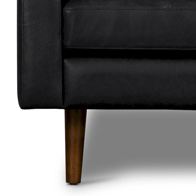 Full-Grain Italian Leather Lounge Chair with Feather Down Cushions & Walnut Legs