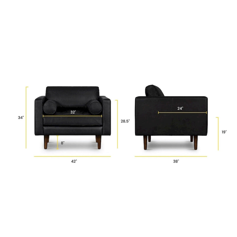 Full-Grain Italian Leather Lounge Chair with Feather Down Cushions & Walnut Legs