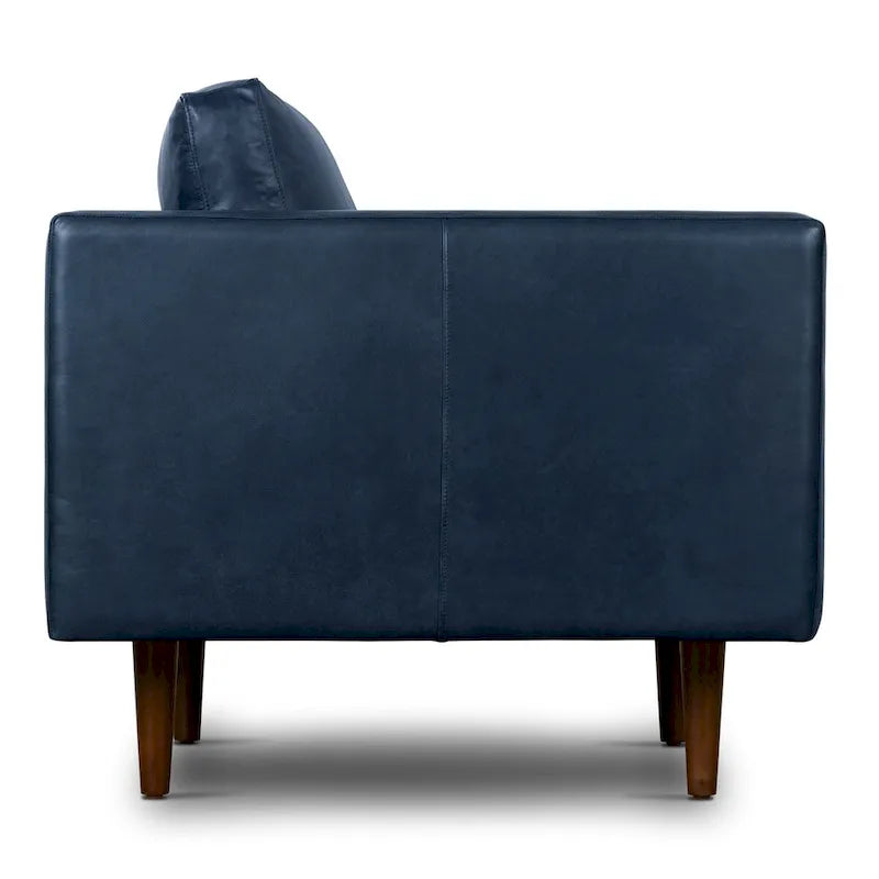 Full-Grain Italian Leather Lounge Chair with Feather Down Cushions & Walnut Legs