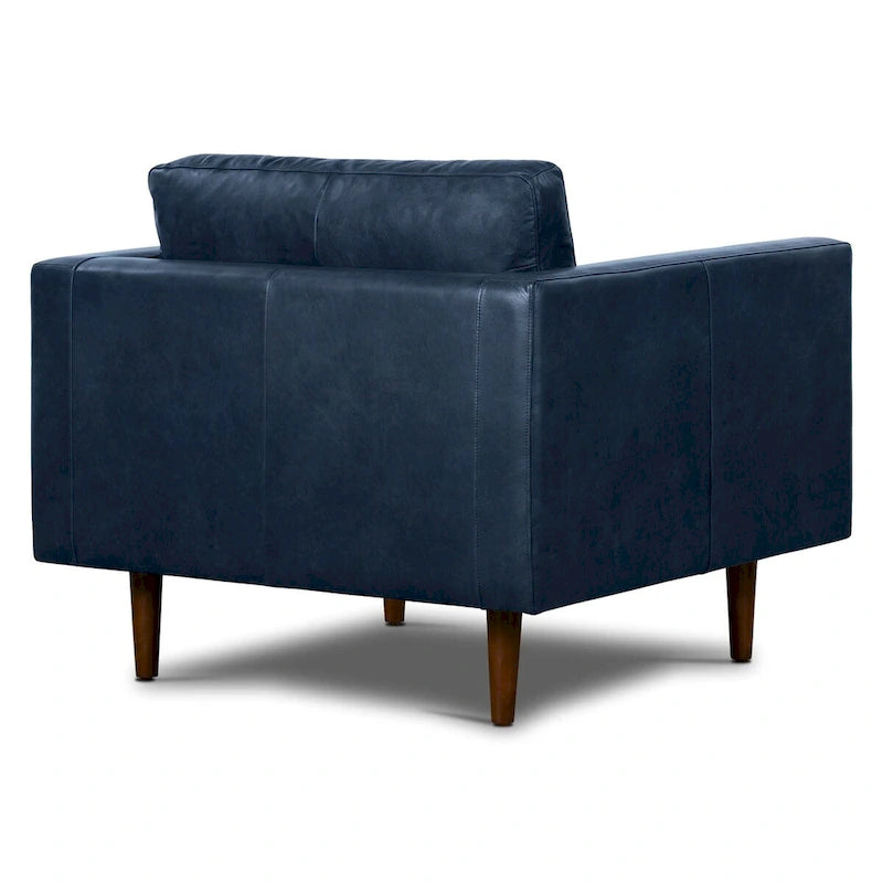 Full-Grain Italian Leather Lounge Chair with Feather Down Cushions & Walnut Legs
