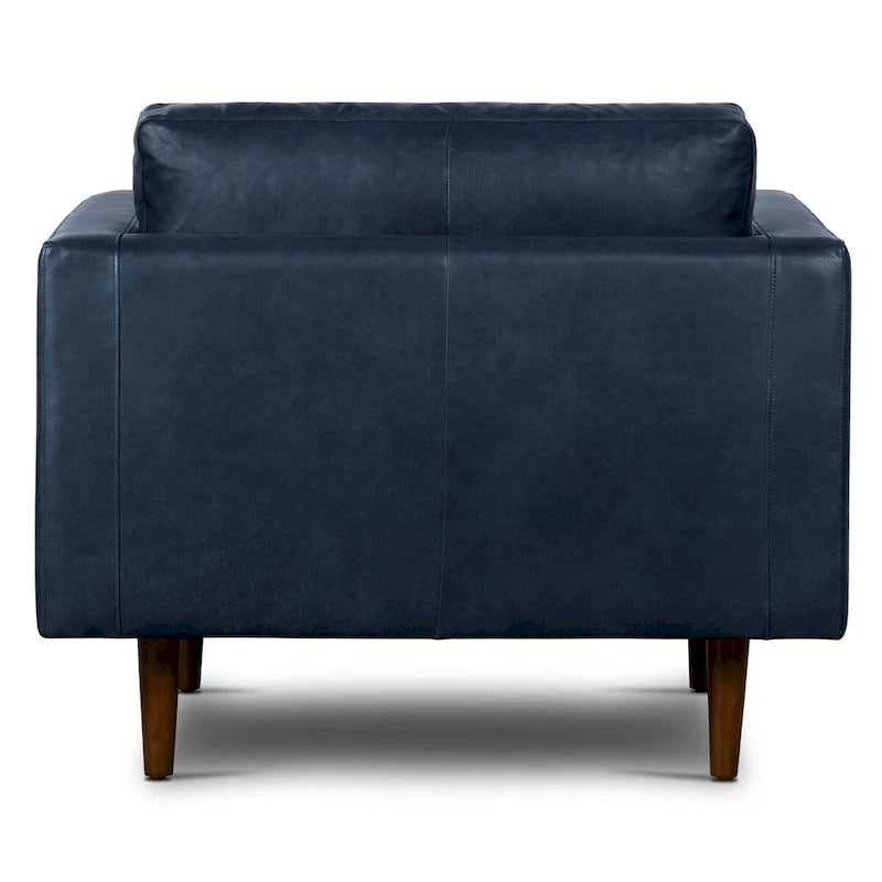 Full-Grain Italian Leather Lounge Chair with Feather Down Cushions & Walnut Legs