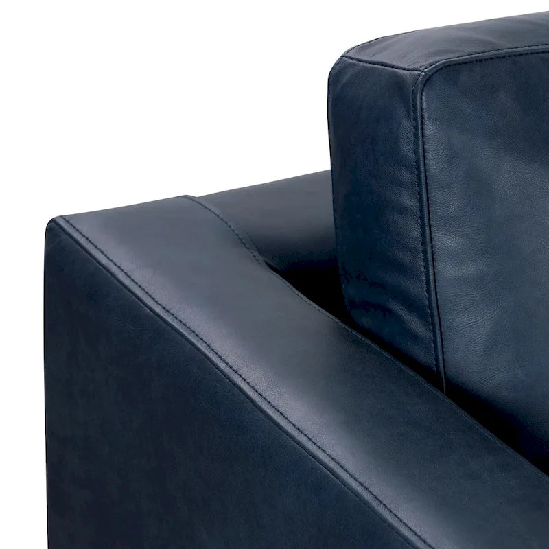 Full-Grain Italian Leather Lounge Chair with Feather Down Cushions & Walnut Legs