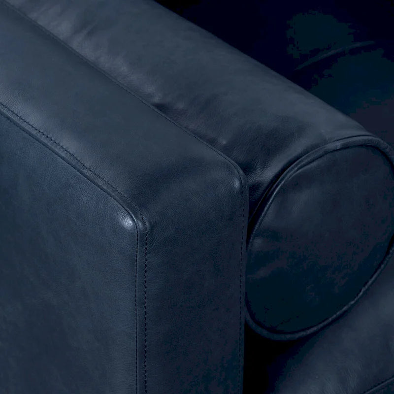 Full-Grain Italian Leather Lounge Chair with Feather Down Cushions & Walnut Legs