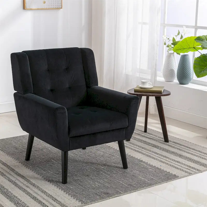 Velvet Accent Chair with Ergonomic Curved Back & Gold Metal Legs