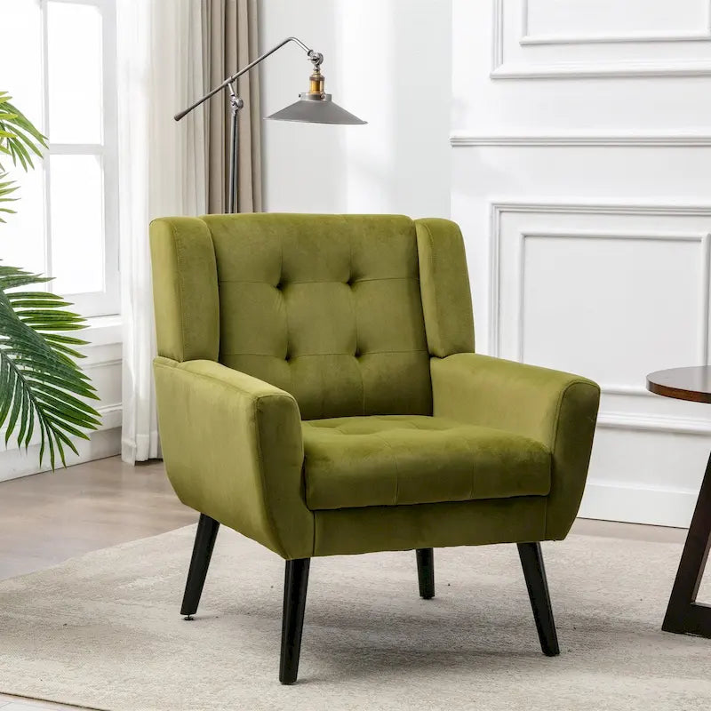 Velvet Accent Chair with Ergonomic Curved Back & Gold Metal Legs