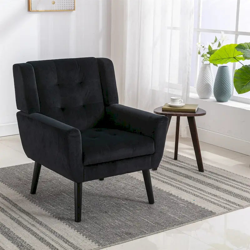 Velvet Accent Chair with Ergonomic Curved Back & Gold Metal Legs