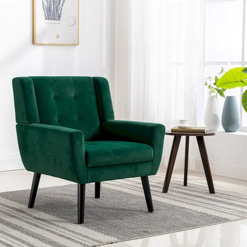 Velvet Accent Chair with Ergonomic Curved Back & Gold Metal Legs