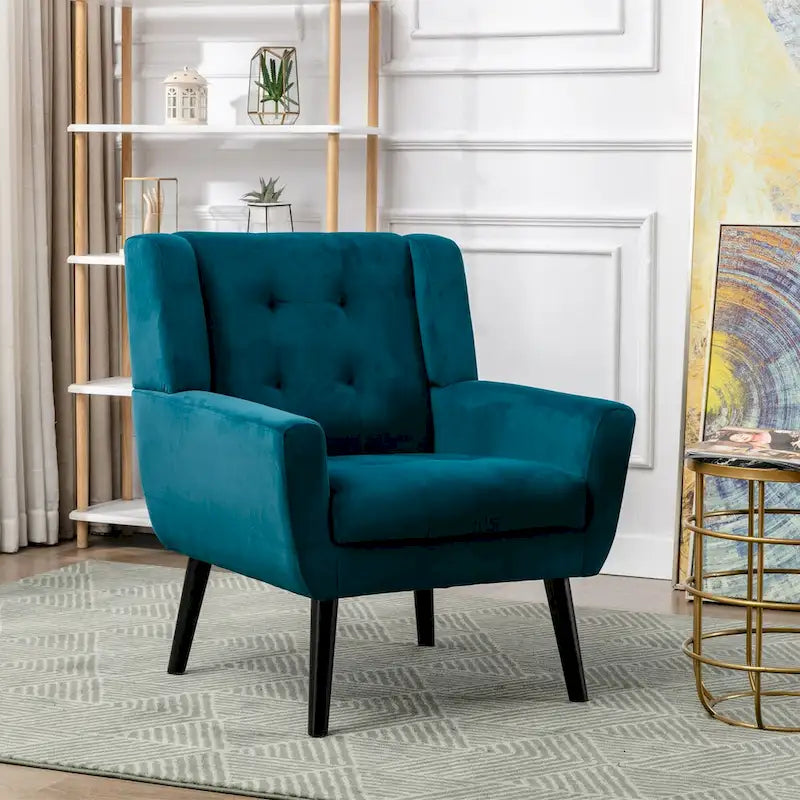 Velvet Accent Chair with Ergonomic Curved Back & Gold Metal Legs