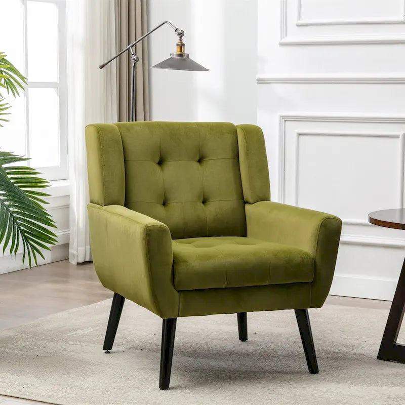 Velvet Accent Chair with Ergonomic Curved Back & Gold Metal Legs