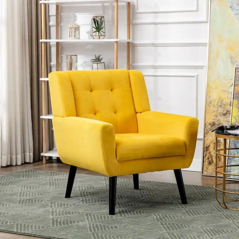 Velvet Accent Chair with Ergonomic Curved Back & Gold Metal Legs