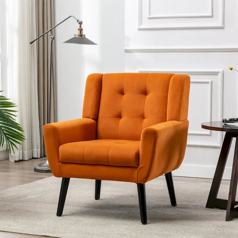 Velvet Accent Chair with Ergonomic Curved Back & Gold Metal Legs