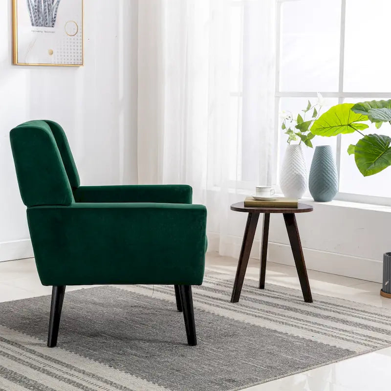 Velvet Accent Chair with Ergonomic Curved Back & Gold Metal Legs