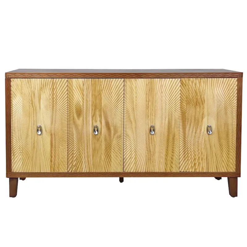 Carved Panel Sideboard Cabinet with Adjustable Shelves & Solid Wood Legs